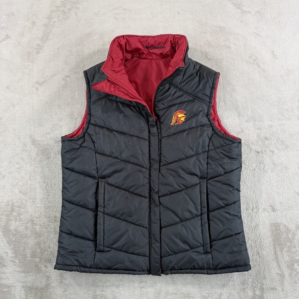 Columbia Reversible x USC Trojans Puffer Vest Red Black‎ Women Large Hiking